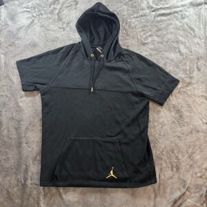Nike Air Jordan Short Sleeve Hoodie Sweatshirt Men's Size M Black Gold Jumpman